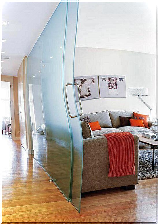 glass door to divide the space