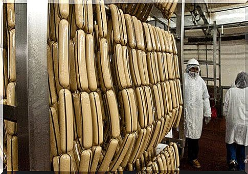 hot dog sausages are made at the factory