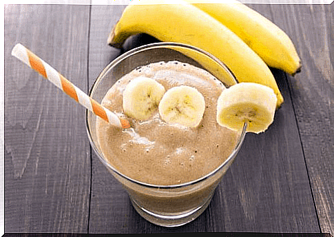 Vegan smoothie made of banana and hazelnut milk